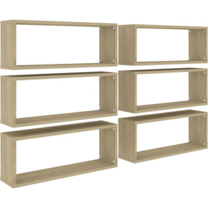 vidaXL - Wandschappen - kubus - 6 - st - 60x15x23 - cm - bewerkt - hout - sonoma - eiken