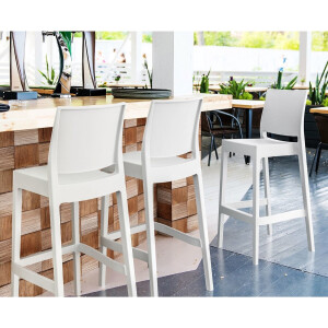 Kunststof barkruk Maya met Rugleuning - Stapelbaar - Wit - 4 stuks
