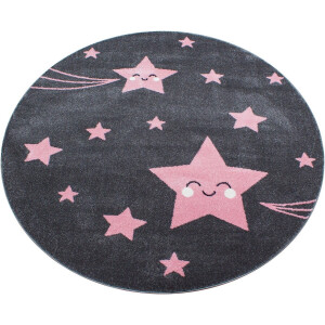 Flycarpets Flycarpets - Kids Kinderkamer Sterren Roze Vloerkleed Rond - 120x120 cm
