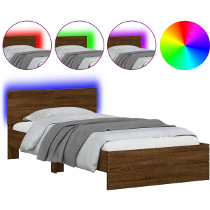 vidaXL - Bedframe - met - hoofdbord - en - LED - bruin - eikenkleur - 100x200 - cm
