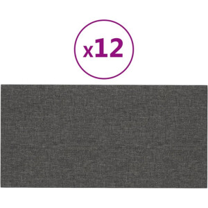 vidaXL - Wandpanelen - 12 - st - 2,16 - m² - 60x30 - cm - stof - donkergrijs