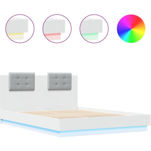 vidaXL - Bedframe - met - hoofdeinde - en - LED-verlichting - wit - 150x200 - cm