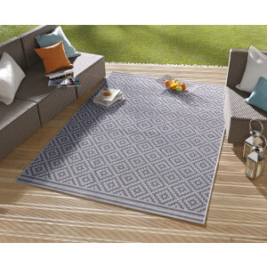 Flycarpets Laagpolig vloerkleed - Binnen en buitenkleed - Raute - Blauw 200x290 cm