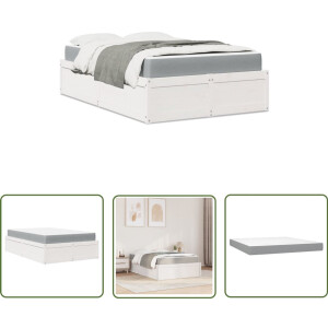 vidaXL Houten Bed - Slaapcomfort - Bed met matras massief grenenhout wit 140x190 cm - Grenenhout Bed - Tweepersoonsbed - Boxspring Bed