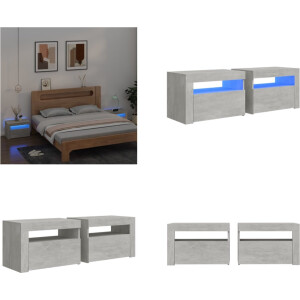 vidaXL Nachtkastjes 2 st met LED-verlichting 60x35x40 cm betongrijs - Nachtkastje - Nachtkastjes - Houten Nachtkastje - Slaapkamerkast