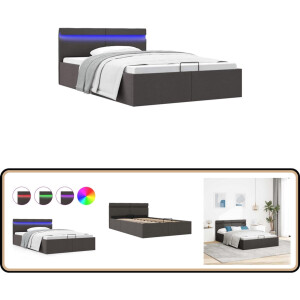 vidaXL Bedframe met opslag en LED 120x200 cm - Donkergrijs Stof Bedframe - Hydraulisch Bed - Led Strip Bed - Boxspring Bed - Donkere Kleur Bed
