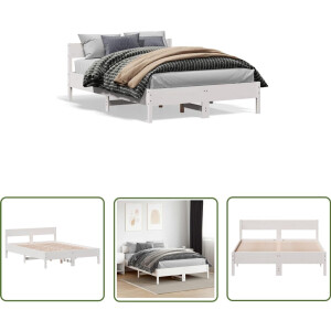 vidaXL Grenenhout Bed - Massief Hout Bed - Bedframe zonder matras massief grenenhout wit 160x200 cm - Wit Bed Frame - Bed 160x200 - Tweepersoons Bed