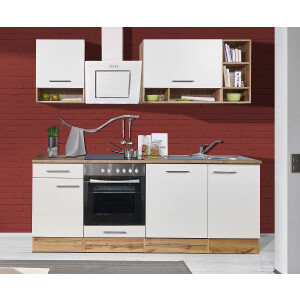 Goedkope keuken 220  cm - complete keuken met apparatuur Hilde  - Wild eiken/Wit   - keramische kookplaat - vaatwasser - afzuigkap - oven    - spoelbak