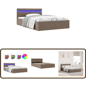vidaXL Bedframe met opbergruimte en LED 120x200cm Hydraulisch Bed - Bedframe - Taupecolor - Led Verlichting - Opbergruimte