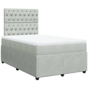 vidaXL - Boxspring - met - matras - fluweel - lichtgrijs - 120x200 - cm