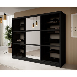 Meubella - Kledingkast Davies - Zwart - 250 cm - Met spiegel