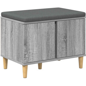 vidaXL - Hallenbank - met - kussen - met - opslag - Grijze - Sonoma - 60 - x - 38 - x - 46 - cm