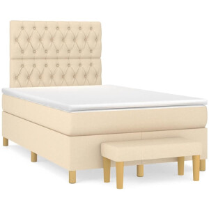 vidaXL - Boxspring - met - matras - stof - crèmekleurig - 120x190 - cm