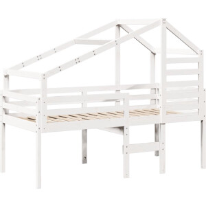 vidaXL - Hoogslaper - met - dak - massief - grenenhout - wit - 80x200 - cm