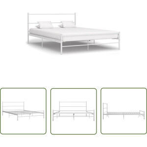 vidaXL Tweepersoonsbed - Metalen Bed - Bedframe metaal wit 140x200 cm - Bedframe - Wit Bed - Slaapkamer Meubels