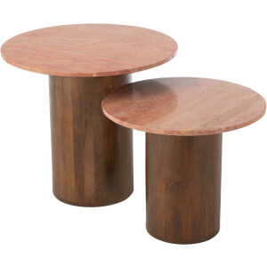 J-Line bijzettafel Rond Marmer - hout - terracotta/bruin - set van 3