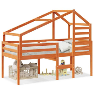 vidaXL - Hoogslaper - met - dak - massief - grenenhout - wasbruin - 75x190 - cm