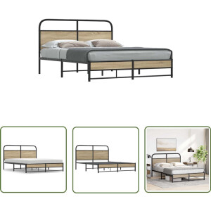 vidaXL Houten Bedframe - Bed Frame - Bedframe zonder matras bewerkt hout gerookt eiken 150x200 cm - Bedpost - Boxspring - Slaapcomfort