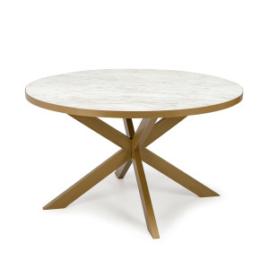 Stalux Ronde eettafel 'Daan' 135cm, kleur goud / wit marmer