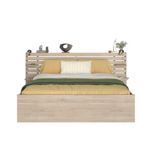 Leen Bakker - Bed Evi - Eikenkleur - 180x200 Cm - Spaanplaat - Beige - 216.8x235.4x98.2 Cm