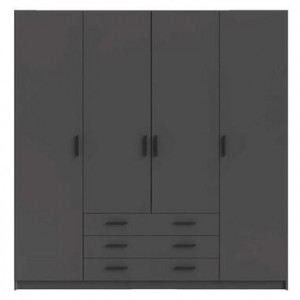 Kledingkast Sprint 4-deurs - antraciet - 200x196x50 cm - Leen Bakker