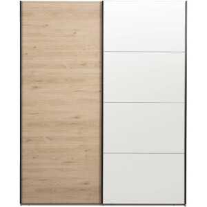 25% korting - Leen Bakker - Schuifdeurkast Bergamo - Eikenkleur/spiegel - 221x178,5x66,6 Cm - Spaanplaat - Bruin - 66.6x178.5x221 Cm