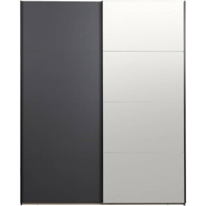 25% korting - Leen Bakker - Schuifdeurkast Bergamo - Antraciet/spiegel - 221x178,5x66,6 Cm - Spaanplaat - Grijs - 66.6x178.5x221 Cm