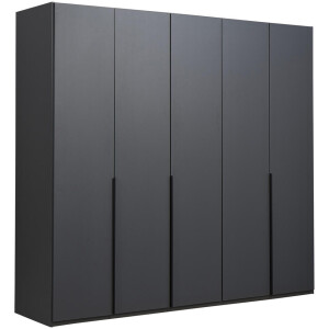 Leen Bakker - Kledingkast Milaan 5-deurs - Grafiet - 208x225x58 Cm - Spaanplaat - Zwart#Grijs