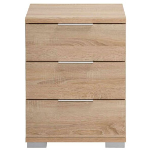 2e Halve Prijs Leen Bakker - Nachtkastje Valencia - 3 Lades - Eikenkleur - Spaanplaat - Bruin - 46x61x42 Cm