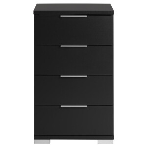 2e Halve Prijs Leen Bakker - Nachtkastje Valencia - 4 Lades - Spaanplaat - Zwart - 46x79x42 Cm