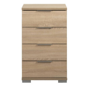 2e Halve Prijs Leen Bakker - Nachtkastje Valencia - 4 Lades - Eikenkleur - Spaanplaat - Bruin - 46x79x42 Cm