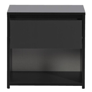 2e Halve Prijs Leen Bakker - Nachtkastje Lyon - 1 Lade - Spaanplaat - Zwart - 45x44x35 Cm