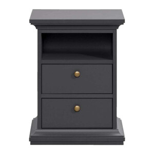 Leen Bakker - Nachtkastje Amber - 2 Lades - Antraciet - Spaanplaat - Grijs - 40x43.6x58.8 Cm