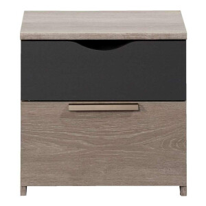 2e Halve Prijs Leen Bakker - Nachtkastje Tempo - 2 Lades - Eikenkleur/antraciet - Spaanplaat - Grijs - 43x43x34 Cm