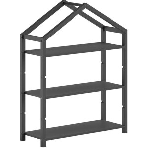 Leen Bakker - Boekenrek Dallas - 111x40x141cm - Massief Dennen - Antraciet - Hout - Zwart