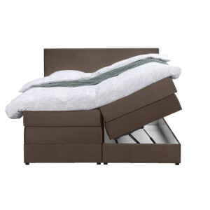 Leen Bakker - Boxspring Met Opbergruimte Liv Egaal - 140x200 Cm - Stof/Velvet - Bruin