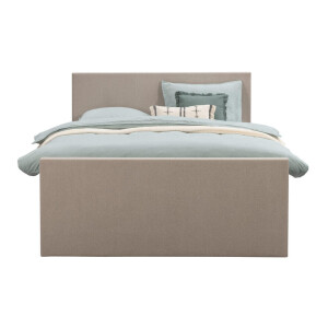 Leen Bakker - Boxspring Met Voetbord Liv Egaal - 140x200 Cm - Vierkante Poot - Stof - Beige