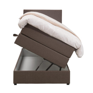 Leen Bakker - Boxspring Met Opbergruimte Liv Egaal - Donker - 90x200 Cm - Stof - Bruin