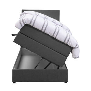 Leen Bakker - Boxspring Met Opbergruimte Liv Egaal - Antraciet - 90x200 Cm - Stof - Grijs