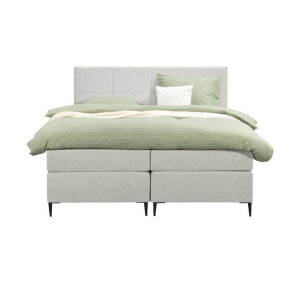 Leen Bakker - Boxspring Liv Geblokt - Ecru - 160x200 Cm - Slanke Poot - Stof - Crème