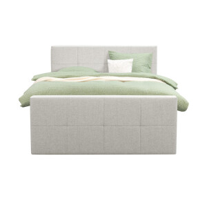 Leen Bakker - Boxspring Met Voetbord Liv Geblokt - Ecru - 140x200 Cm - Ronde Poot - Stof - Crème