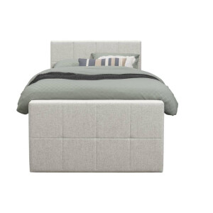 Leen Bakker - Boxspring Met Opbergruimte En Voetbord Liv Geblokt - Ecru - 120x200cm - Stof - Crème