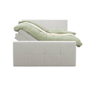 Leen Bakker - Boxspring Met Opbergruimte En Voetbord Liv Geblokt - Ecru - 140x200cm - Stof - Crème