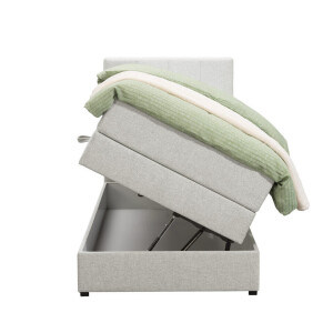 Leen Bakker - Boxspring Met Opbergruimte Liv Geblokt - Ecru - 90x200 Cm - Stof - Crème