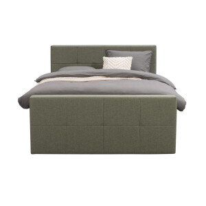 Leen Bakker - Boxspring Met Voetbord Liv Geblokt - 140x200 Cm - Vierkante Poot - Stof - Groen