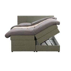 Leen Bakker - Boxspring Met Opbergruimte Liv Geblokt - 140x200 Cm - Stof - Groen
