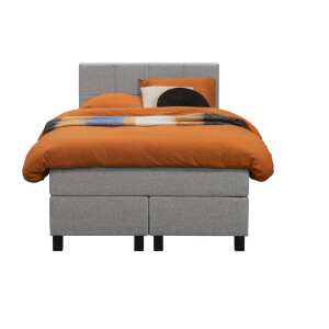 Leen Bakker - Boxspring Liv Geblokt - Licht - 120x200 Cm - Vierkante Poot - Stof - Grijs