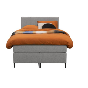 Leen Bakker - Boxspring Liv Geblokt - Licht - 120x200 Cm - Slanke Poot - Stof - Grijs
