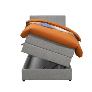 Leen Bakker - Boxspring Met Opbergruimte Liv Geblokt - Licht - 90x200 Cm - Stof - Grijs