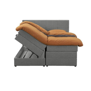 Leen Bakker - Boxspring Met Opbergruimte Liv Geblokt - Licht - 180x200 Cm - Stof - Grijs